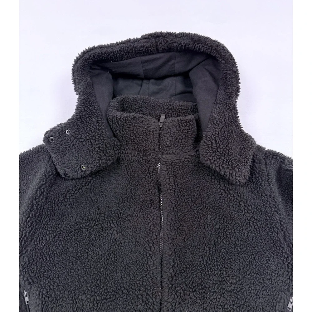 Alo Foxy Teddy Plush Sherpa Jacket Womens Medium Black Hooded Sportswear Workout - Picture 5 of 13